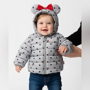 Gap x Disney Collaboration Minnie Mouse Grey Puffer Coat